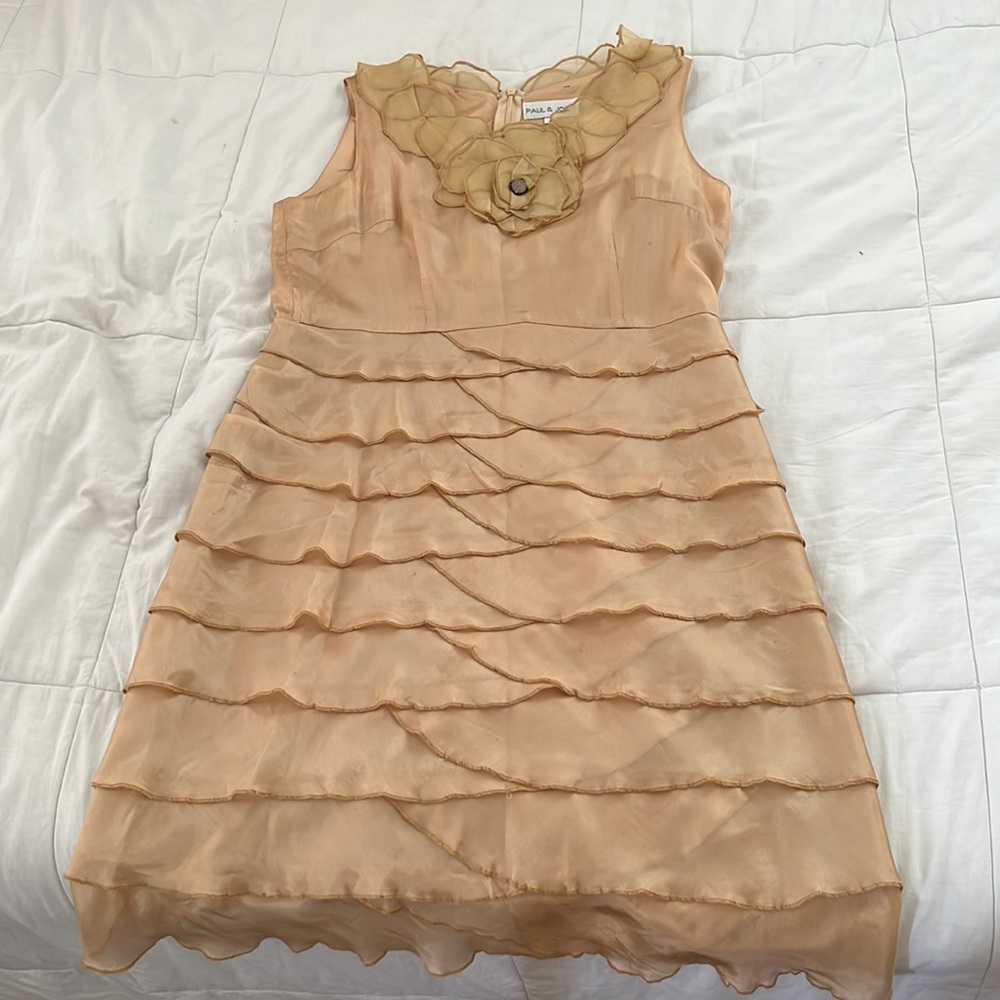 PAUL & JOE CHAMPAGNE SILK RUFFLE DRESS